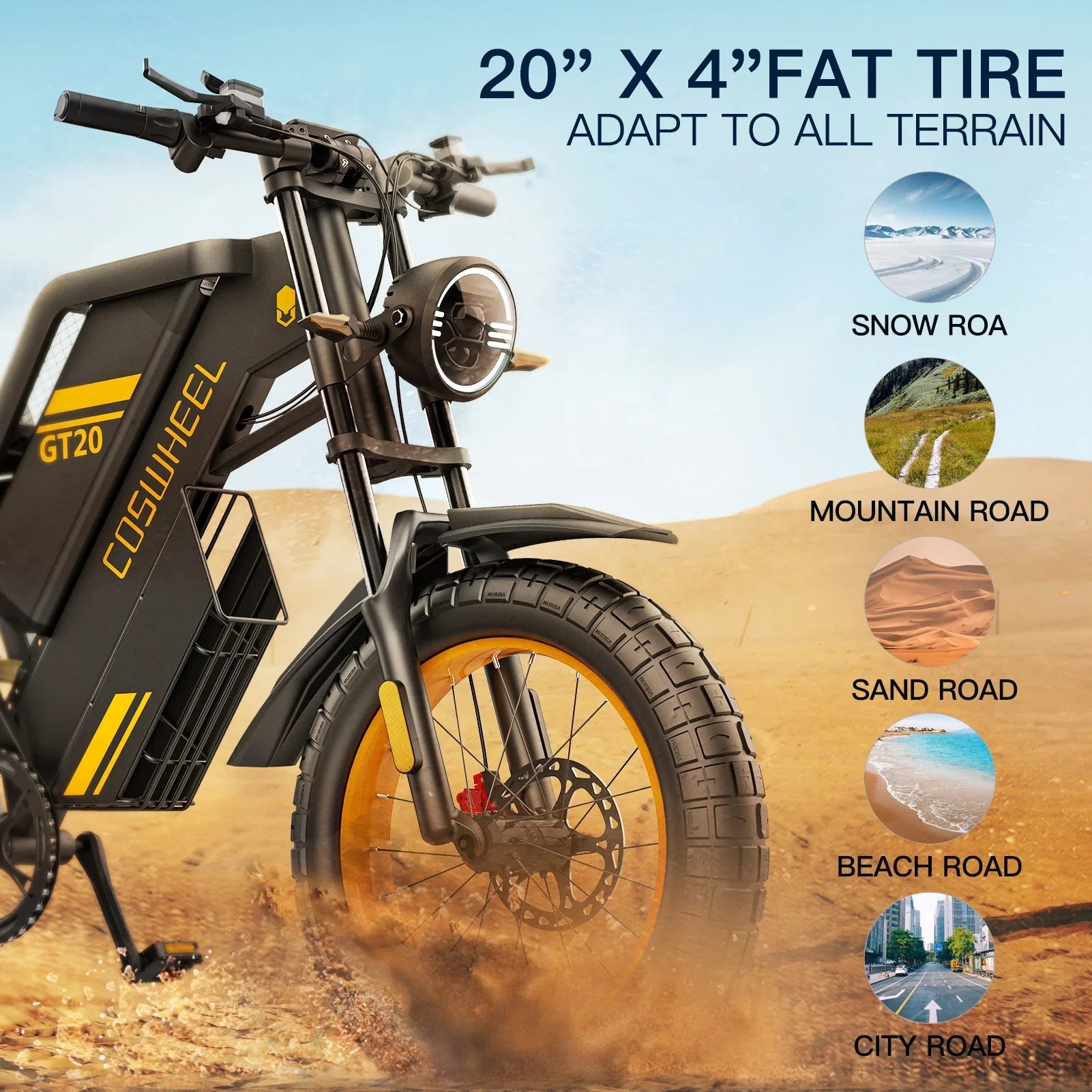 KTX-172243 Electric Mountain Bike with 25Ah Battery, 20-Inch Fat Tires, 7-Speed Gears, and Hydraulic Disc Brakes