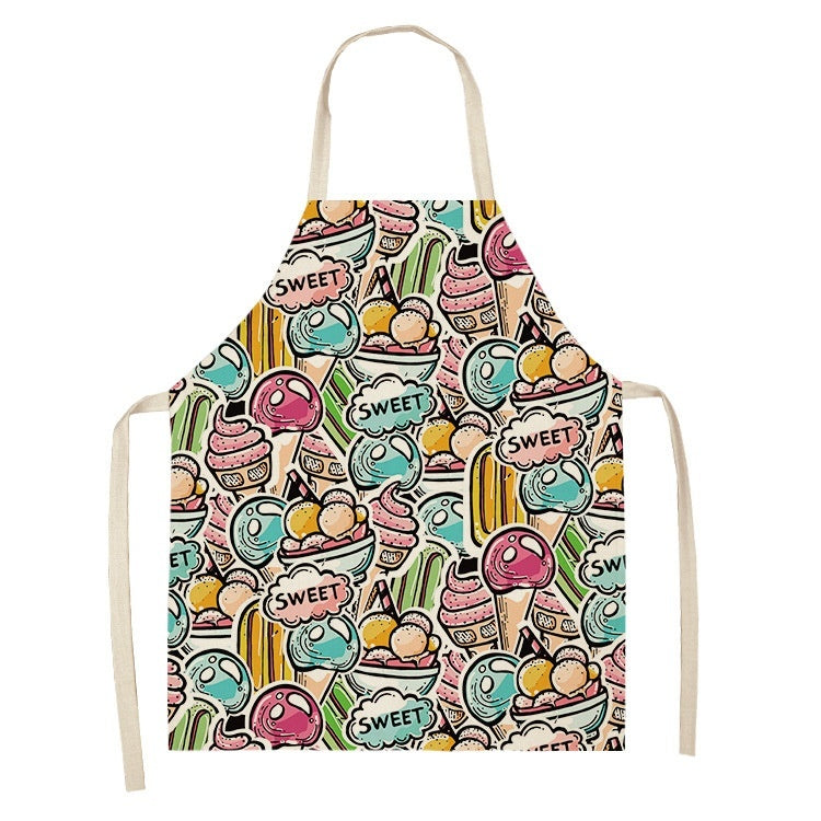KTX-173523 Creative Ice Cream Printed Oil and Stain Proof Apron - Modern Linen Design