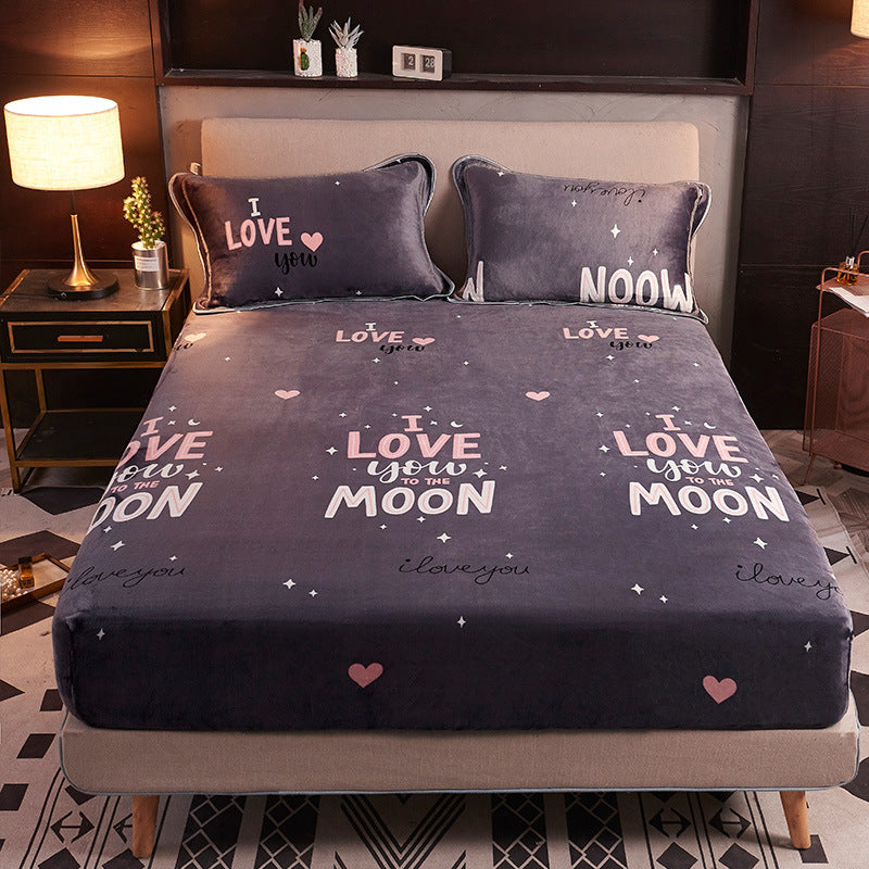KTX-173651 Thick Velvet Flannel Bedspread with Pillowcases for Cozy Comfort