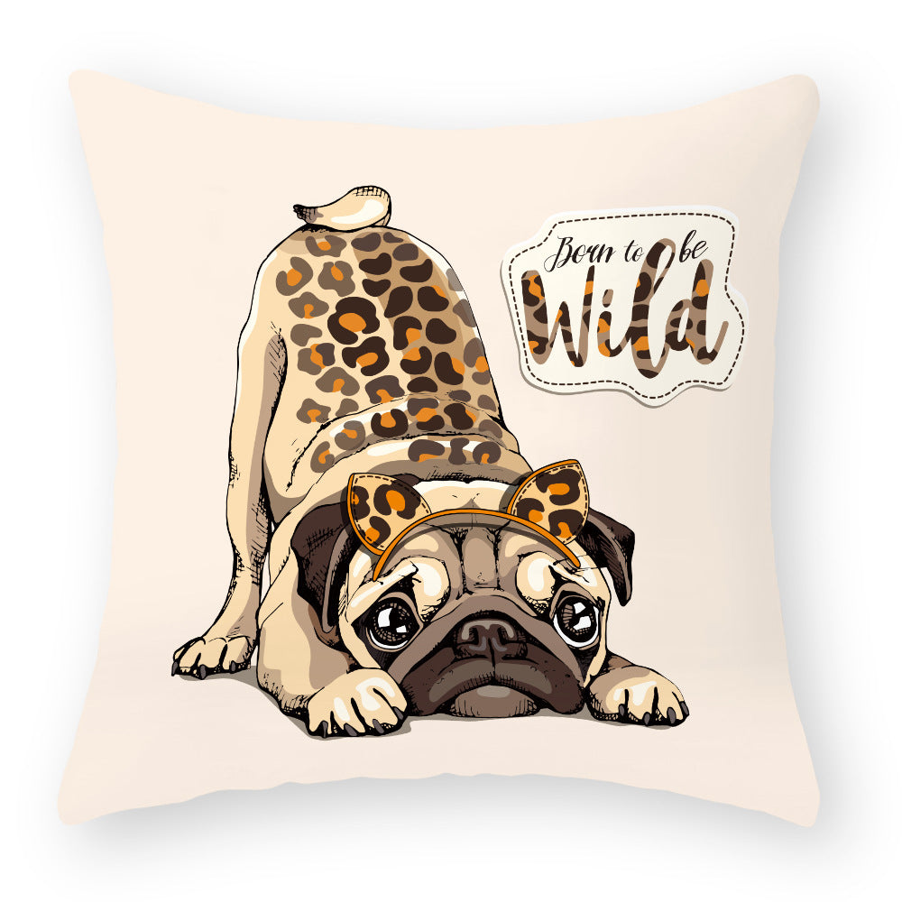 KTX-174675 Cartoon Dog Peach Skin Pillowcase for Car, Sofa, and Waist Support
