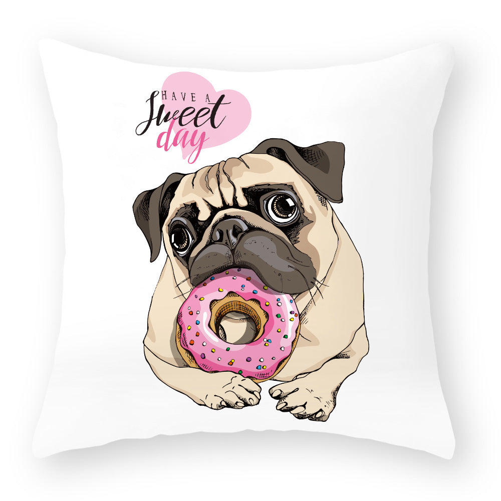 KTX-174675 Cartoon Dog Peach Skin Pillowcase for Car, Sofa, and Waist Support