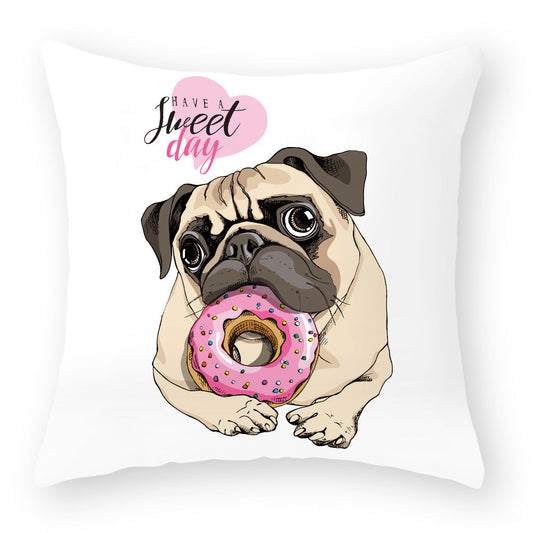 KTX-174675 Cartoon Dog Peach Skin Pillowcase for Car, Sofa, and Waist Support