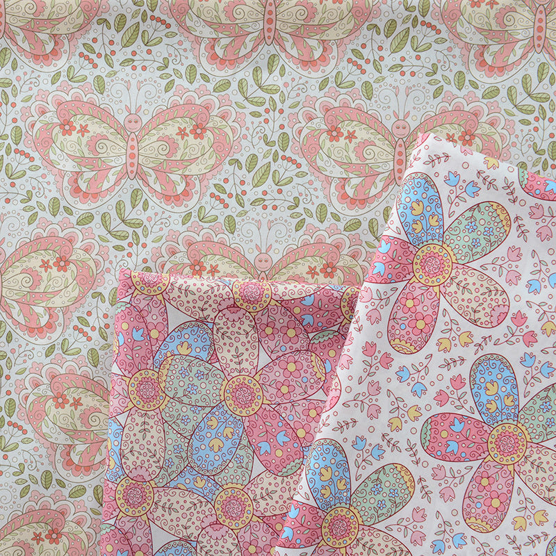 KTX-174675 Cotton Digital Printed Summer Fabric with Floral and Plant Designs, Soft and Lightweight, 50x140cm