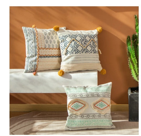 KTX-174675 Cotton Thread Printed Bohemian Cushion - Soft, Durable 3D Fiber Pillow, 45x45cm