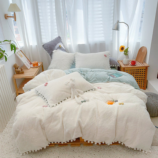 KTX-174995 Four-Piece Soft Rabbit Hair Plush Bed Set in Multiple Colors