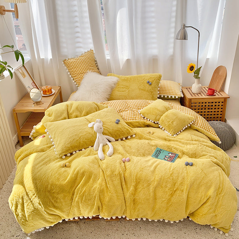 KTX-174995 Four-Piece Soft Rabbit Hair Plush Bed Set in Multiple Colors