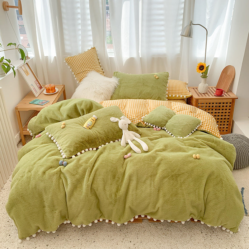 KTX-174995 Four-Piece Soft Rabbit Hair Plush Bed Set in Multiple Colors