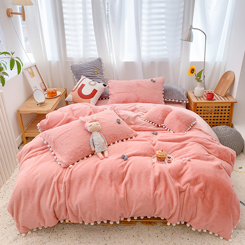 KTX-174995 Four-Piece Soft Rabbit Hair Plush Bed Set in Multiple Colors