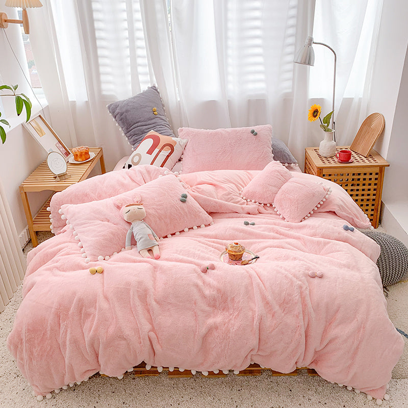 KTX-174995 Four-Piece Soft Rabbit Hair Plush Bed Set in Multiple Colors