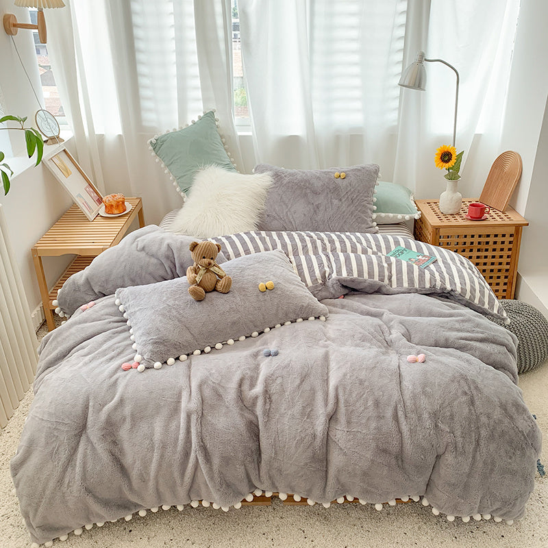 KTX-174995 Four-Piece Soft Rabbit Hair Plush Bed Set in Multiple Colors