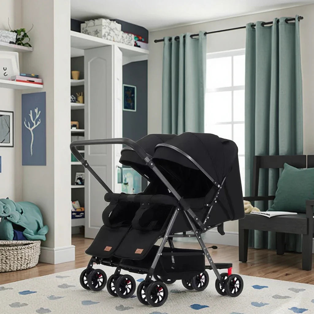 KTX-175187 Twin Baby Stroller with Be-Directional Seats - Foldable Push Chair for Newborns