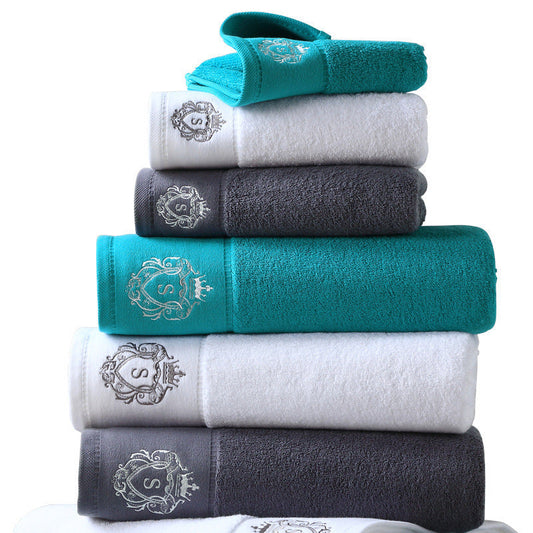 KTX-175571 Oversized Pure Cotton Embroidered Bath Towel - Absorbent Facial Towel in White, Dark Grey or Peacock Blue