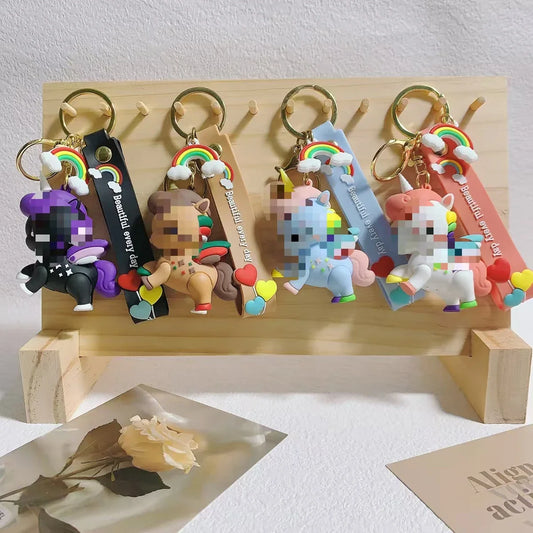 KTX-175827 Cute 3D Soft PVC Cartoon Horse Keychain for Bags - Unisex Key Ring Pendant
