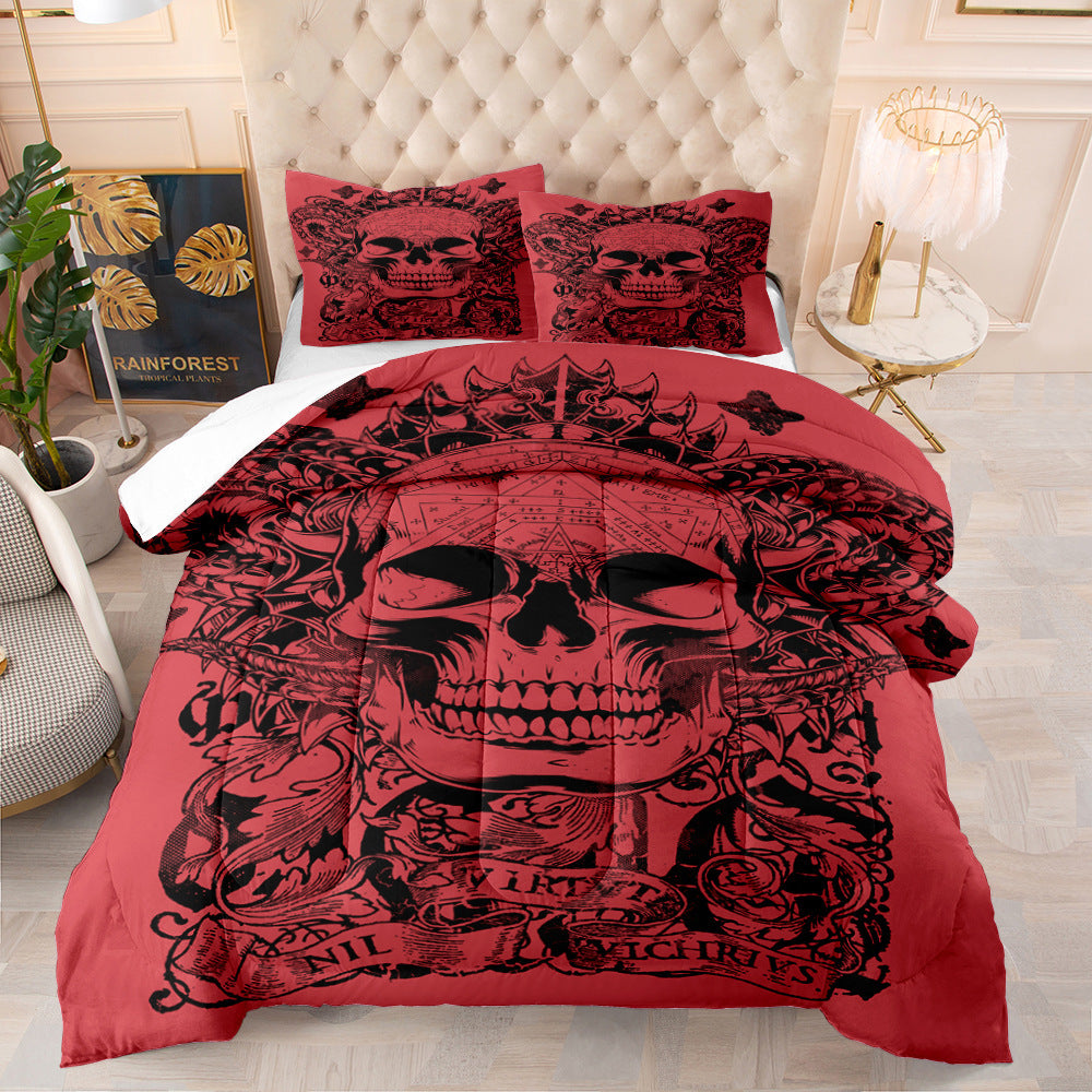 KTX-175827 Halloween Skull Quilt Set for Double, Full, and Queen Beds - Soft Cotton Digital Print