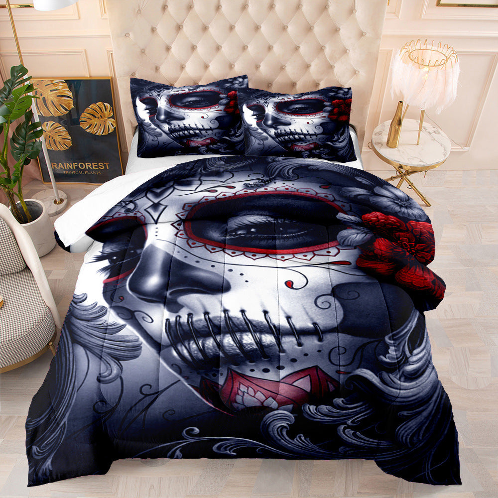 KTX-175827 Halloween Skull Quilt Set for Double, Full, and Queen Beds - Soft Cotton Digital Print