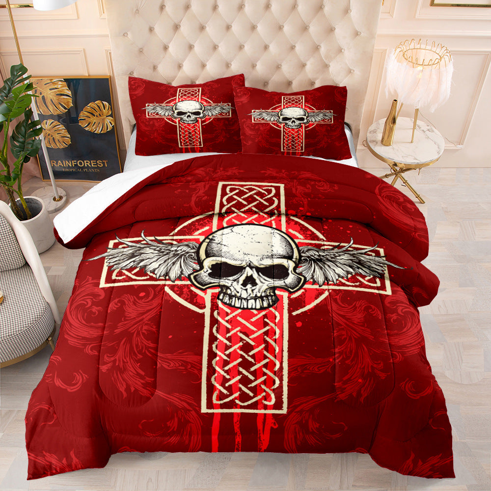 KTX-175827 Halloween Skull Quilt Set for Double, Full, and Queen Beds - Soft Cotton Digital Print