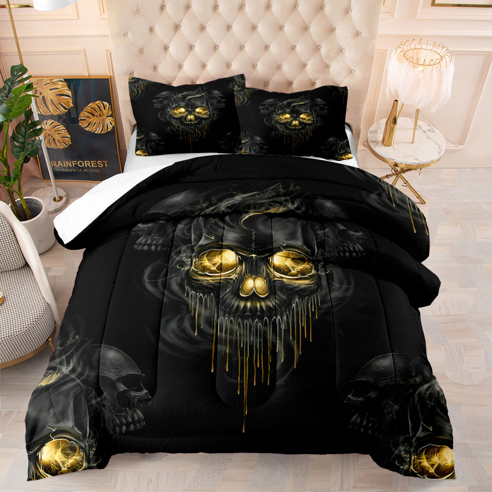 KTX-175827 Halloween Skull Quilt Set for Double, Full, and Queen Beds - Soft Cotton Digital Print