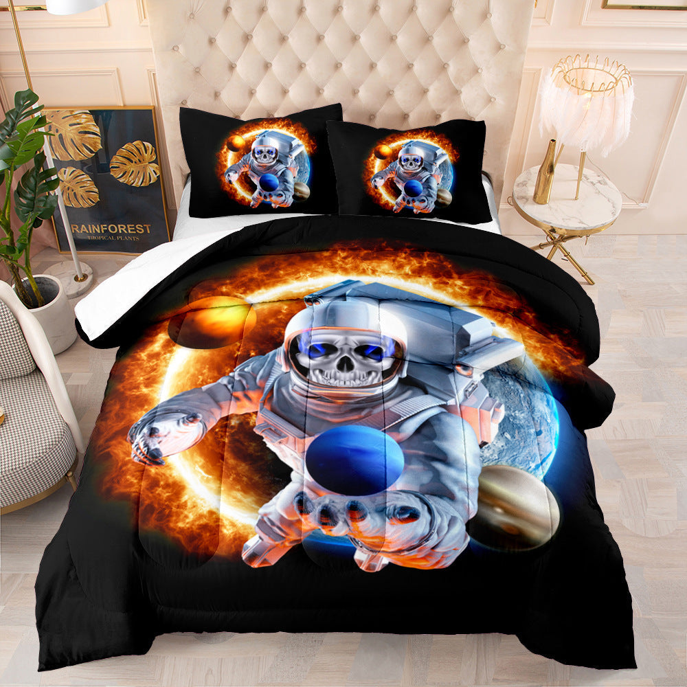 KTX-175827 Halloween Skull Quilt Set for Double, Full, and Queen Beds - Soft Cotton Digital Print