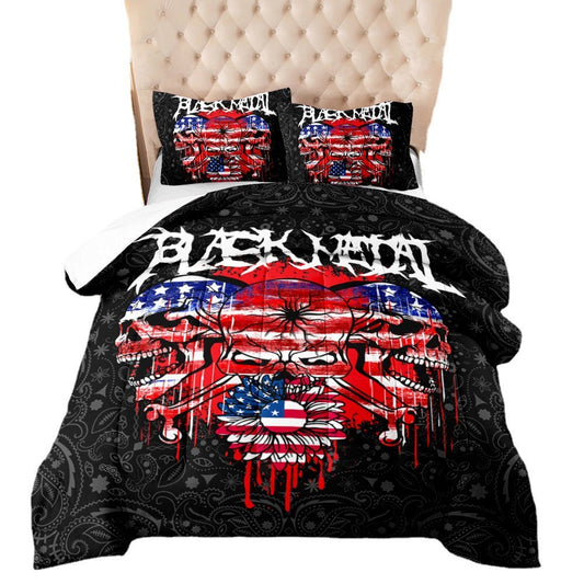 KTX-175827 Halloween Skull Quilt Set for Double, Full, and Queen Beds - Soft Cotton Digital Print
