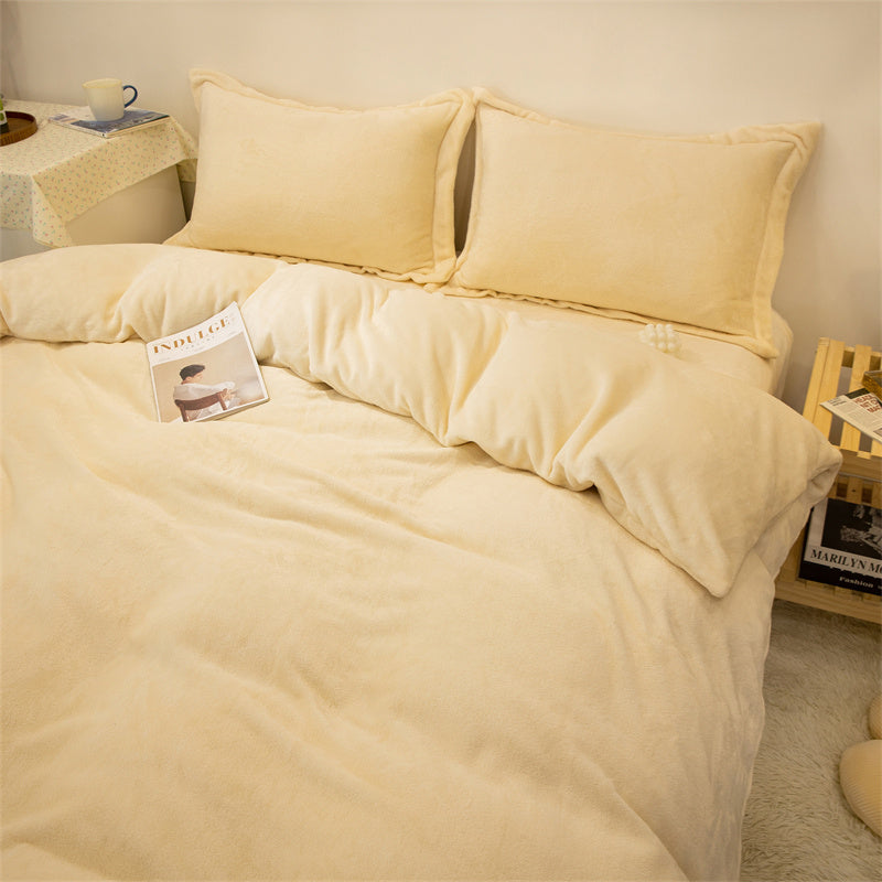 KTX-175955 Plush Double-Sided Fleece Duvet Cover Set in Warm Yellow and Various Colors