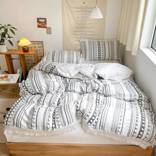 KTX-176147 Bohemian Cotton Quilt Set - 4-Piece Ins Wind Stereo Style for 1.5m, 1.8m, and 2.0m Beds