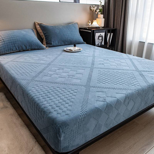 KTX-176467 Geometric Pattern Milk Velvet Jacquard Bed Sheet with Pillowcases in Various Colors and Sizes