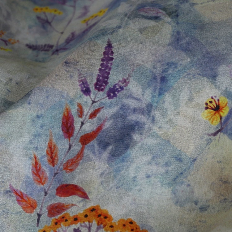 KTX-176979 Natural Pure Ramie Digital Print Fabric - 140cm Wide, 100% Ramie, Available in Multiple Lengths