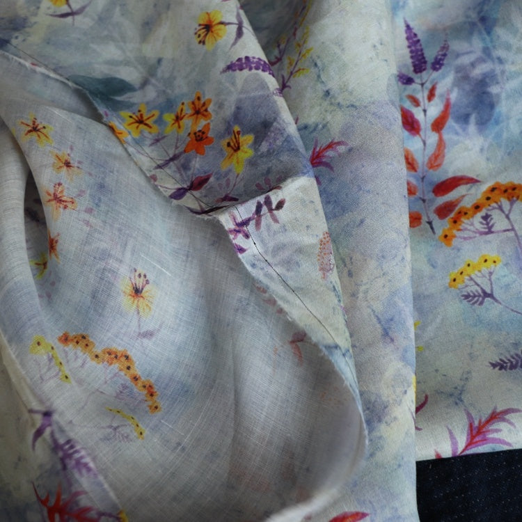 KTX-176979 Natural Pure Ramie Digital Print Fabric - 140cm Wide, 100% Ramie, Available in Multiple Lengths