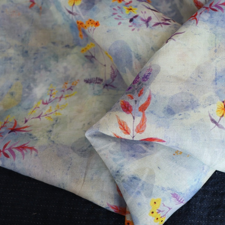 KTX-176979 Natural Pure Ramie Digital Print Fabric - 140cm Wide, 100% Ramie, Available in Multiple Lengths