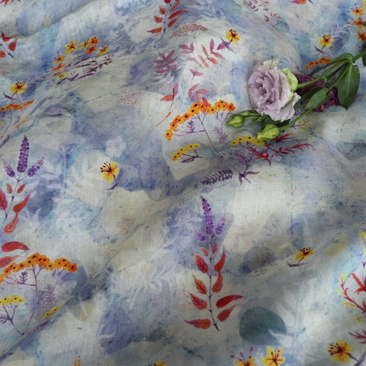 KTX-176979 Natural Pure Ramie Digital Print Fabric - 140cm Wide, 100% Ramie, Available in Multiple Lengths