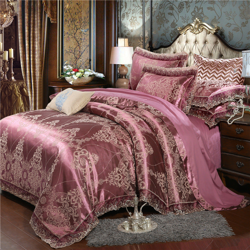 KTX-176979 Tencel Modal Satin Jacquard Bedding Set - 4-Piece Romantic Lace Collection