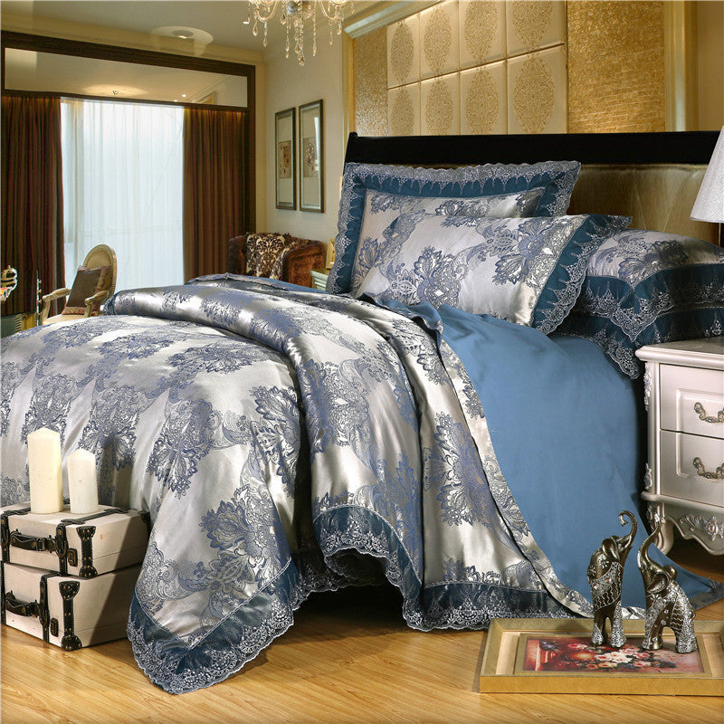 KTX-176979 Tencel Modal Satin Jacquard Bedding Set - 4-Piece Romantic Lace Collection