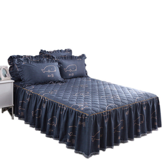 KTX-176979 Thick Quilted Floral and Plant Pattern Bedspread and Bed Skirt Set in Various Styles