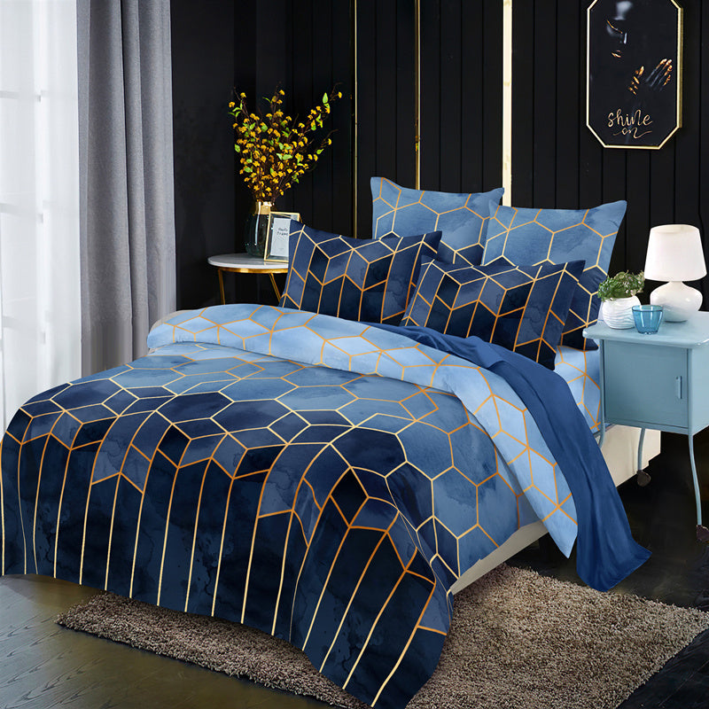 KTX-178451 Three-Piece Modern Geometric Floral Bed Set in Polyester Fiber