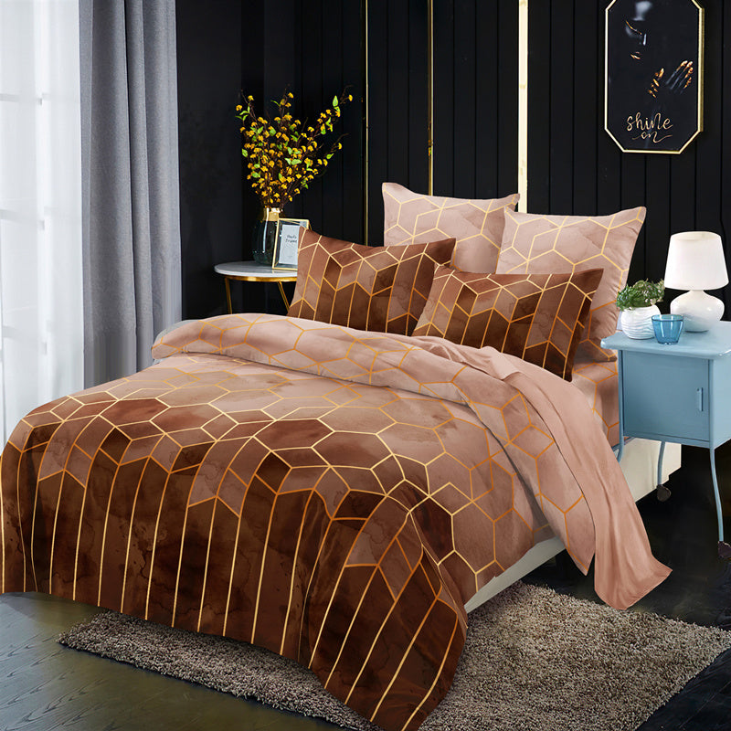 KTX-178451 Three-Piece Modern Geometric Floral Bed Set in Polyester Fiber