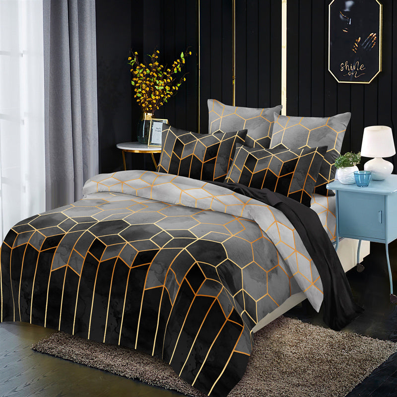 KTX-178451 Three-Piece Modern Geometric Floral Bed Set in Polyester Fiber