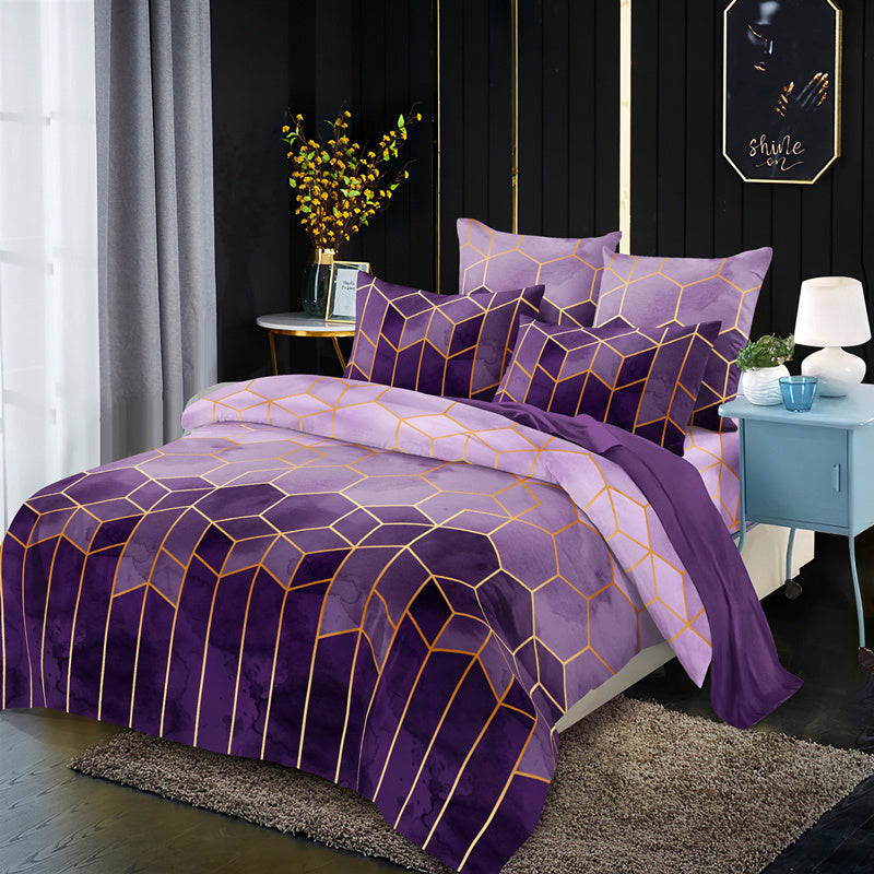 KTX-178451 Three-Piece Modern Geometric Floral Bed Set in Polyester Fiber