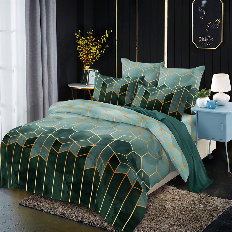 KTX-178451 Three-Piece Modern Geometric Floral Bed Set in Polyester Fiber