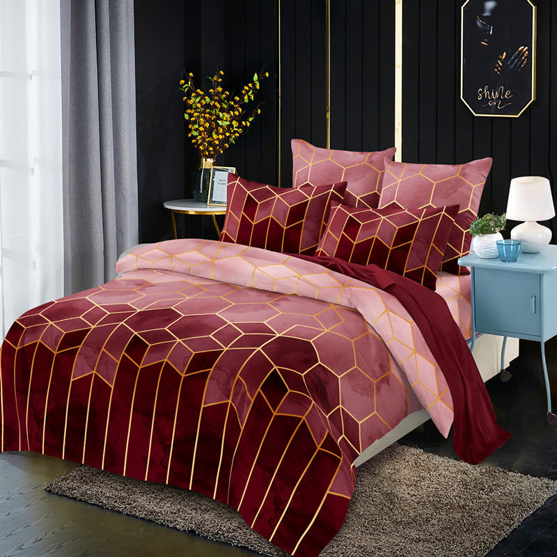 KTX-178451 Three-Piece Modern Geometric Floral Bed Set in Polyester Fiber