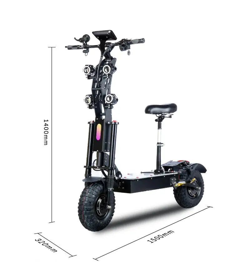 KTX-179475 High Power 72V 10000W Electric Scooter with Dual Motors and 14-Inch Off-Road Tires, Max Speed 120km/h