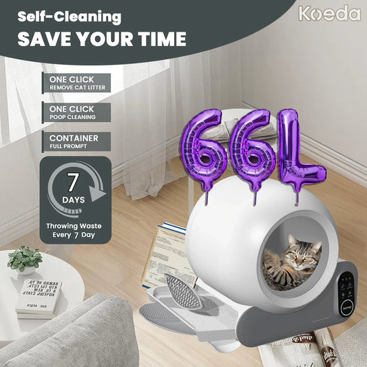 KTX-179731 70L Automatic Cat Litter Box with APP Control, Odor Removal, and Safety Features for Multiple Cats