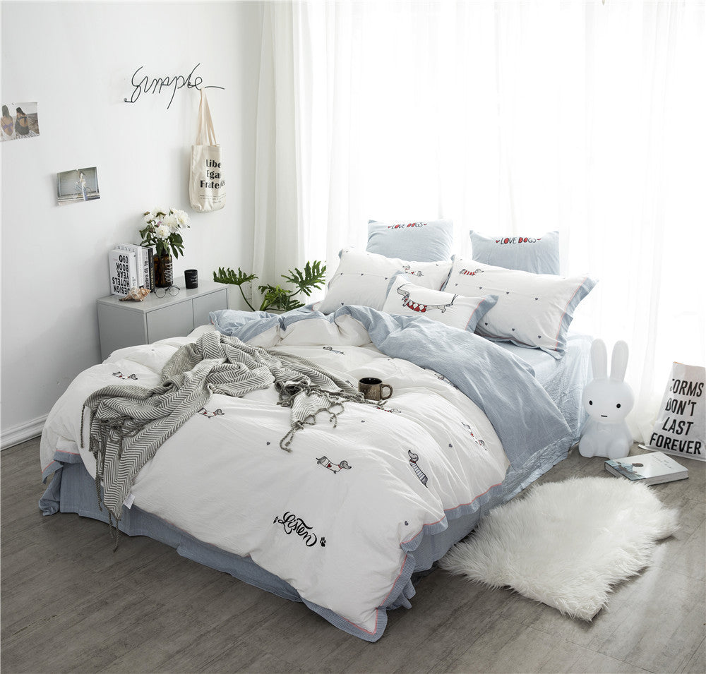 KTX-180435 Washed Cotton 4-Piece Set with Reactive Dyeing and Embroidery Details