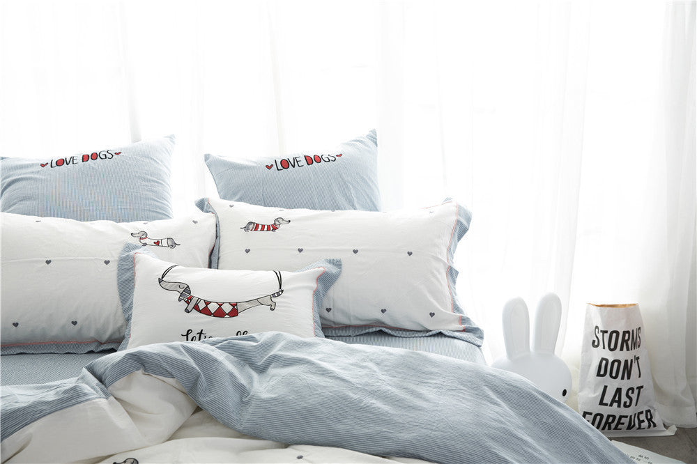 KTX-180435 Washed Cotton 4-Piece Set with Reactive Dyeing and Embroidery Details