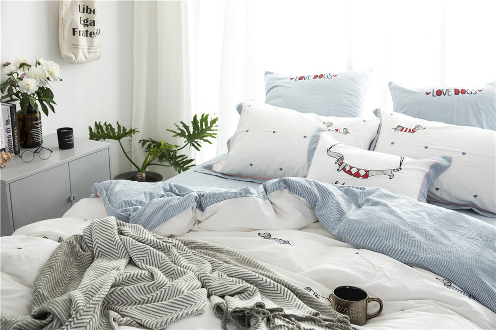 KTX-180435 Washed Cotton 4-Piece Set with Reactive Dyeing and Embroidery Details