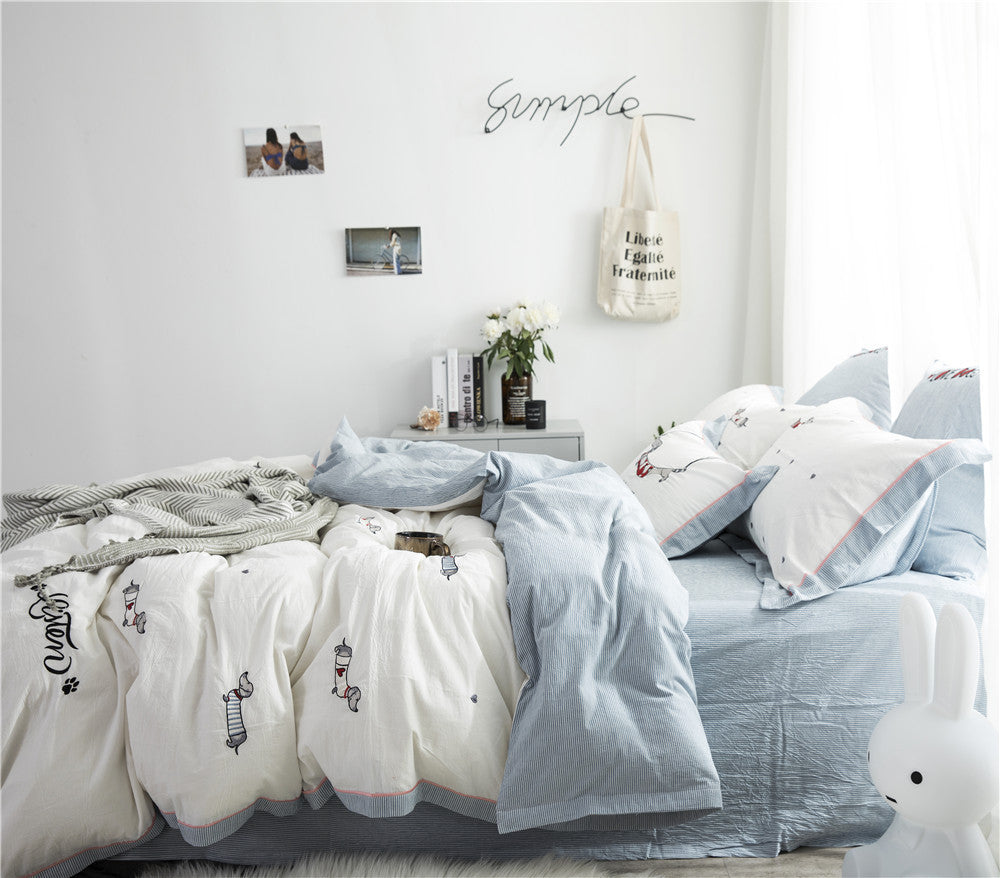 KTX-180435 Washed Cotton 4-Piece Set with Reactive Dyeing and Embroidery Details