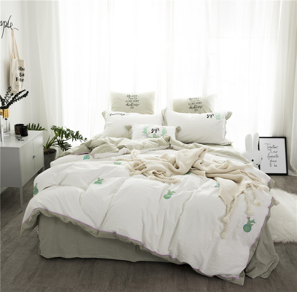 KTX-180435 Washed Cotton 4-Piece Set with Reactive Dyeing and Embroidery Details