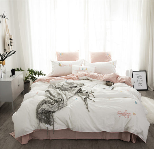 KTX-180435 Washed Cotton 4-Piece Set with Reactive Dyeing and Embroidery Details