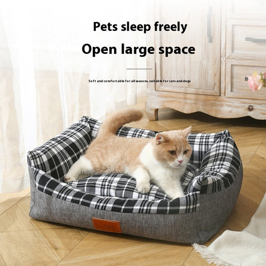 KTX-180883 Striped Open Nest Square Dog Kennel - Warm and Cozy Fabric - Multiple Sizes Available