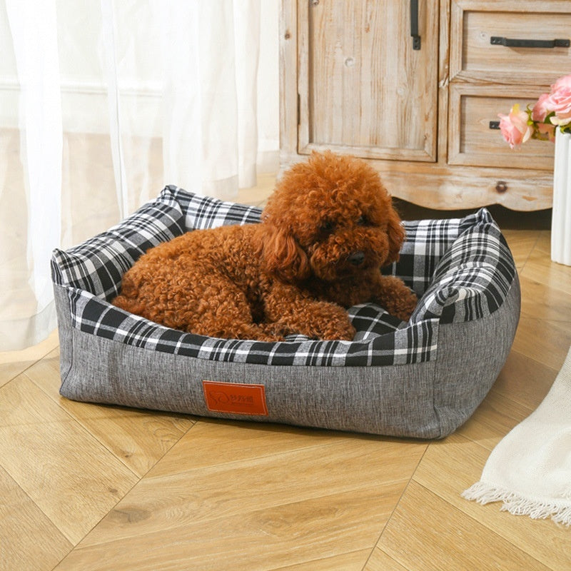 KTX-180883 Striped Open Nest Square Dog Kennel - Warm and Cozy Fabric - Multiple Sizes Available