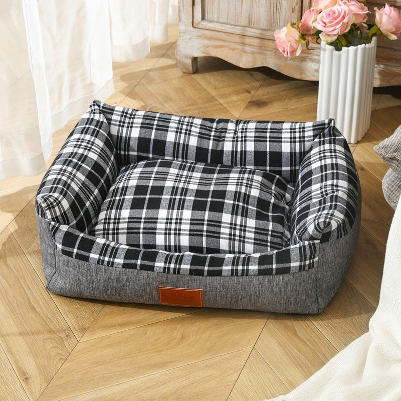 KTX-180883 Striped Open Nest Square Dog Kennel - Warm and Cozy Fabric - Multiple Sizes Available